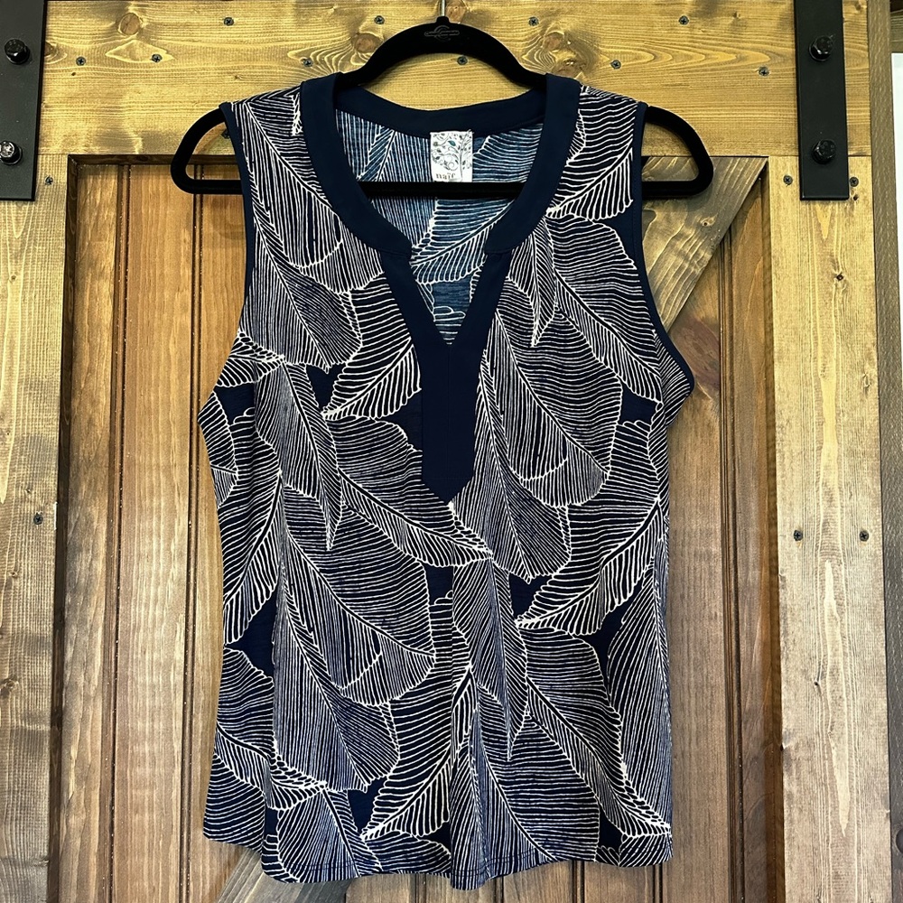 NAIF Blue and White Leaf Pattern Top